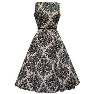 Lady V London Hepburn Dress Cream Black Floral